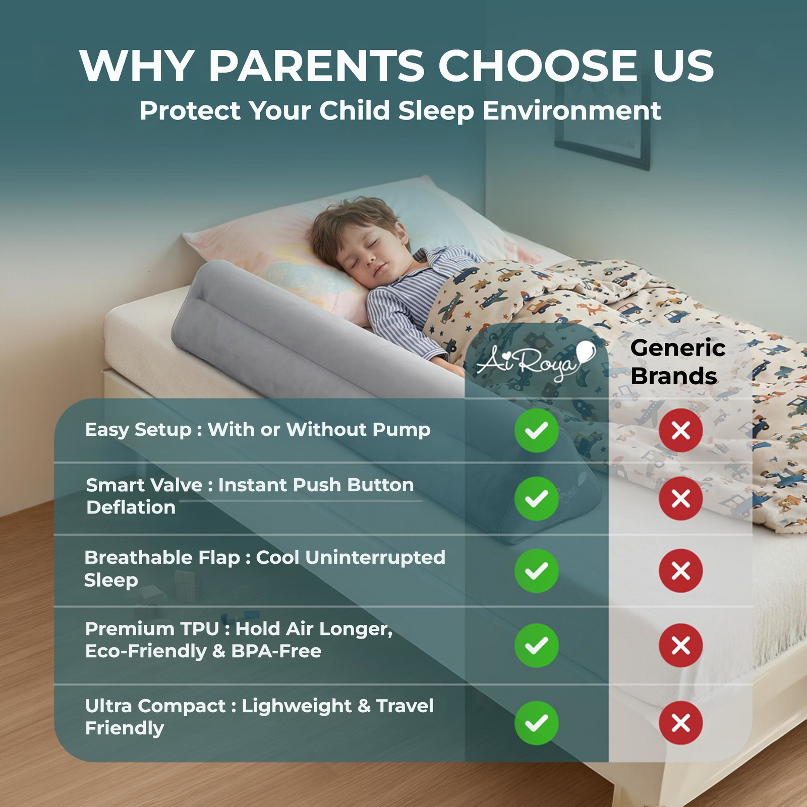 Inflatable Bed Guard – Portable Toddler Bed Rail for Travel & Home