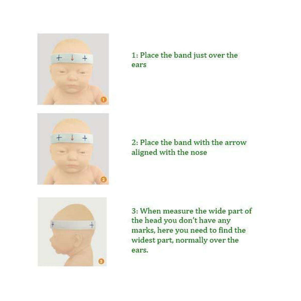 Prepare baby for craniometer measurement of flat head severity 3 steps