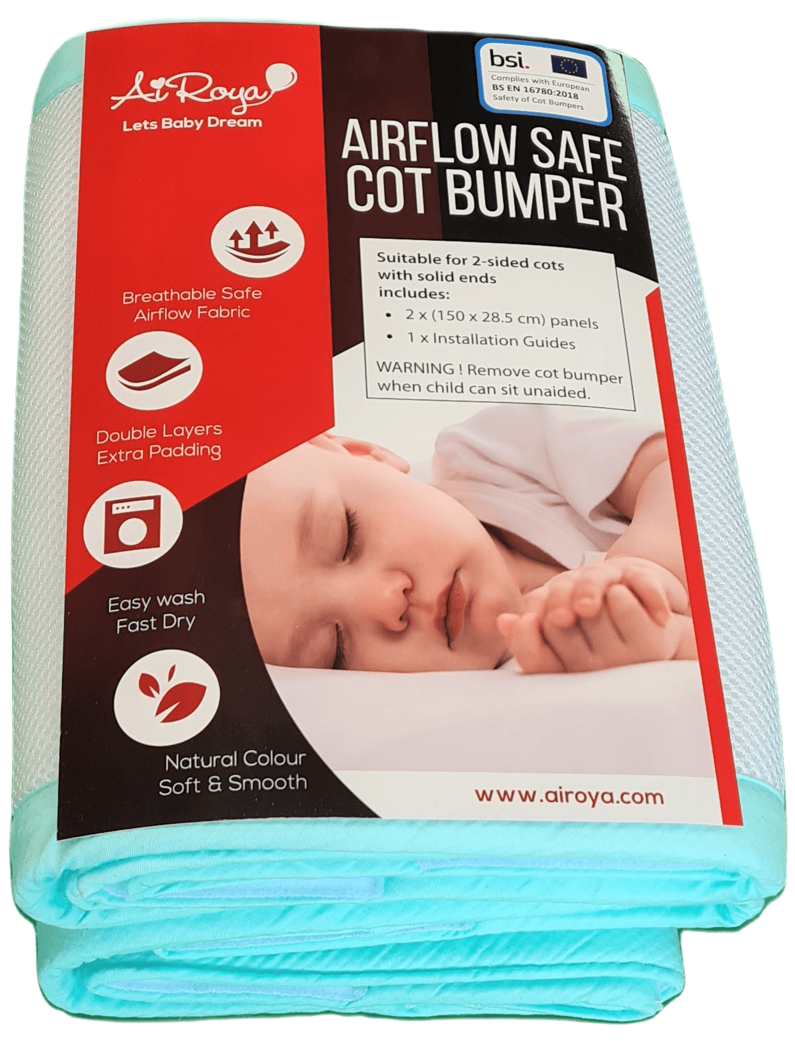 AIROYA® Breathable Cot Bumper (2-Sided with Solid Ends)