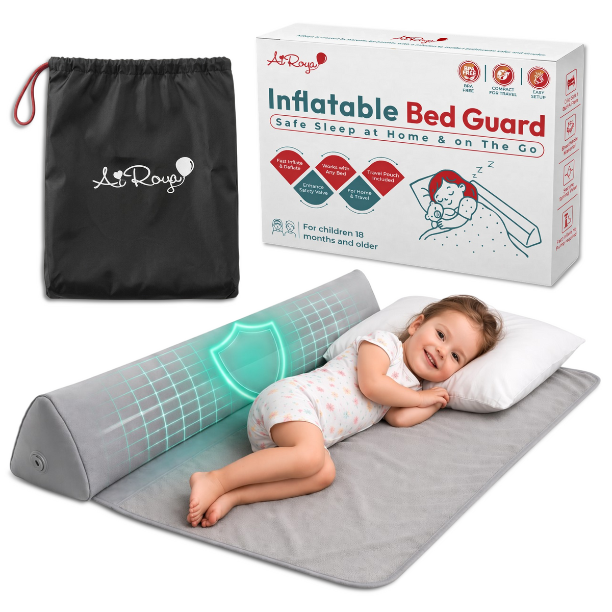 Inflatable Bed Guard – Portable Toddler Bed Rail for Travel &amp; Home