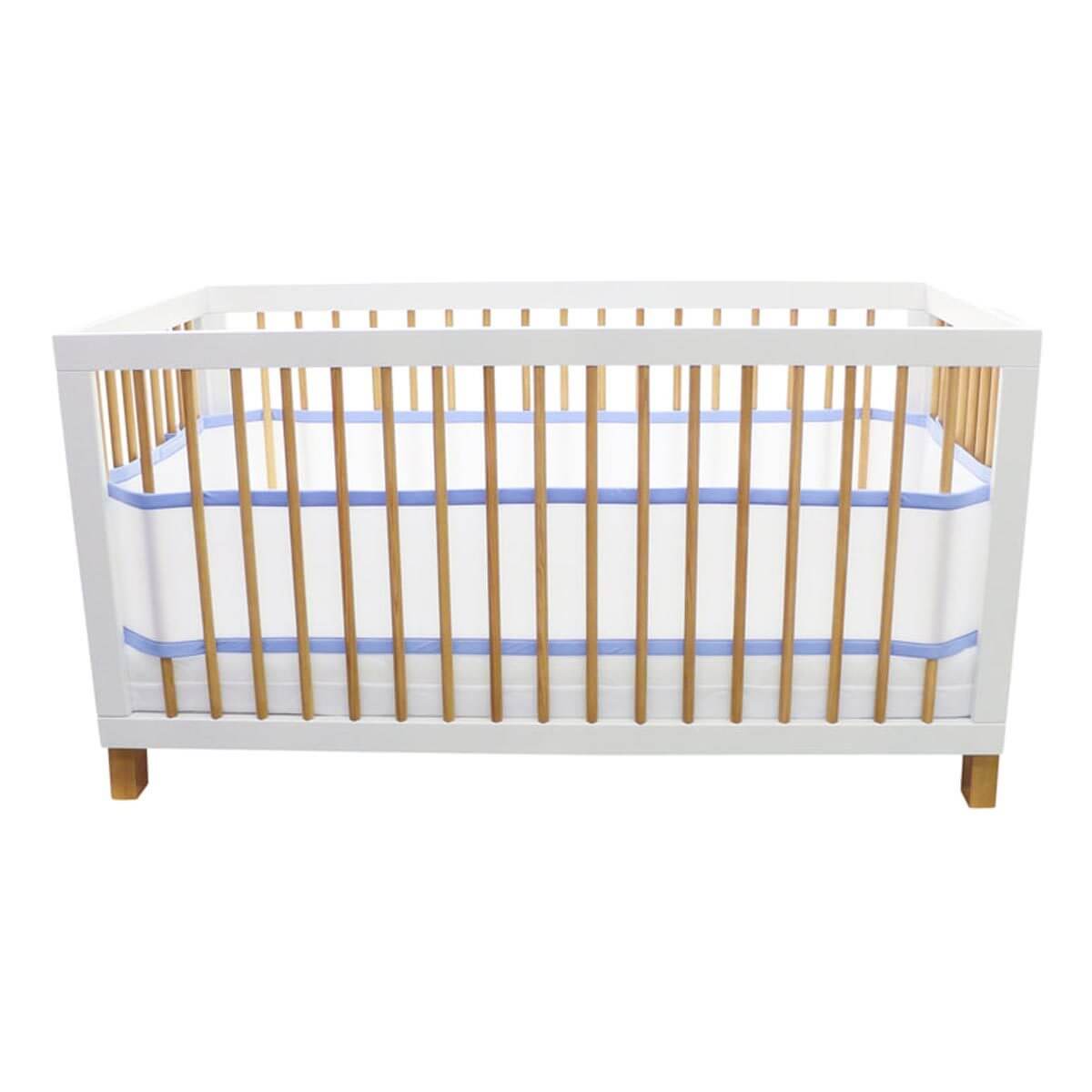 4-sided breathable safe 3D Air Mesh baby cot bed bumper blue wrapping