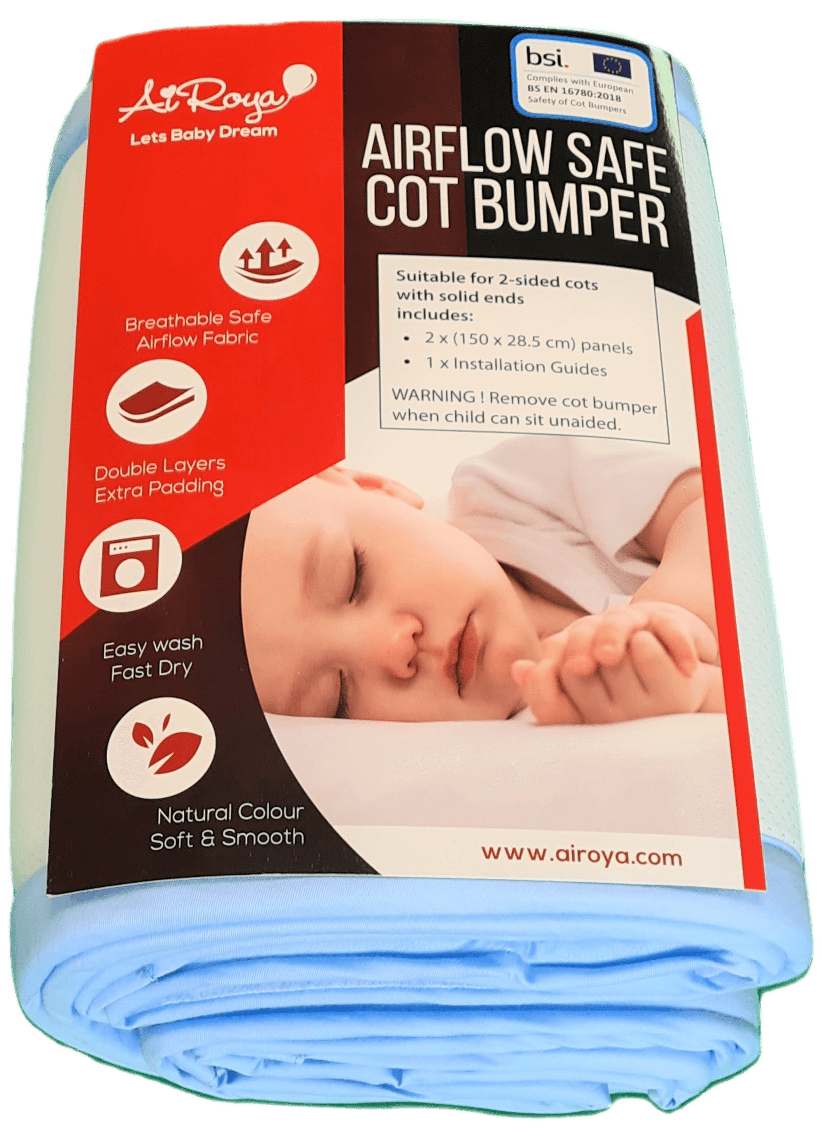 AIROYA® Breathable Cot Bumper (2-Sided with Solid Ends)