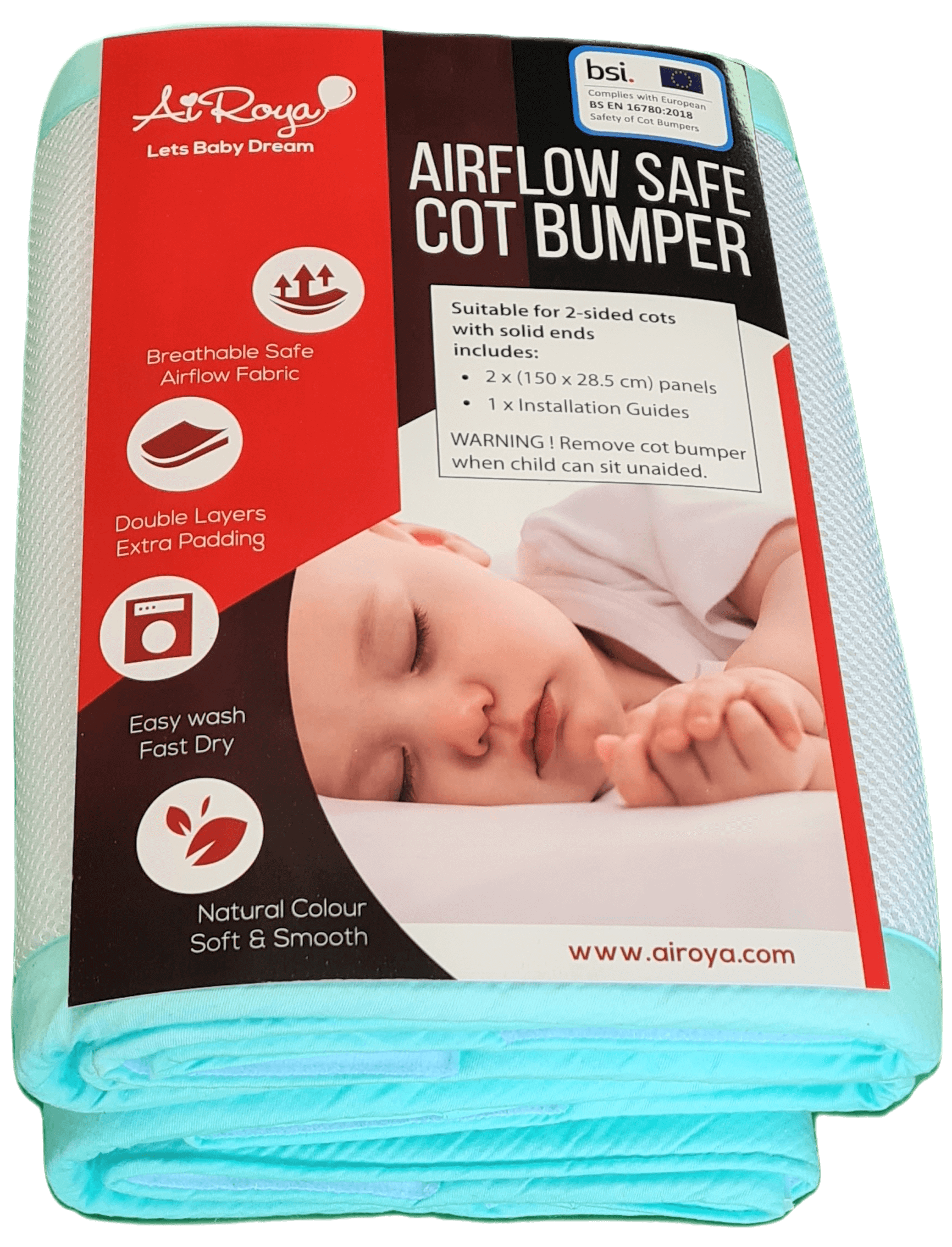 Airoya 2 Sided Breathable 3D Air Mesh Bumper for Solid Ends Cots and C Halo Care