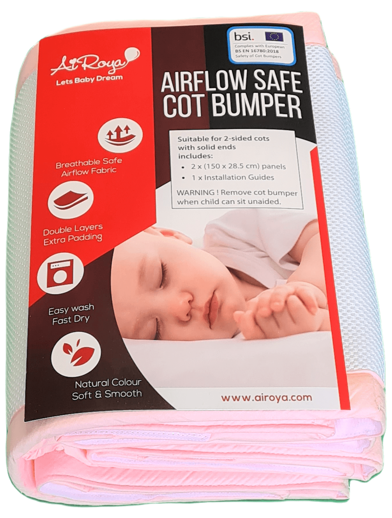 Airoya 2-Sided Breathable 3D Air Mesh Bumper for Solid Ends Cots and Cotbeds