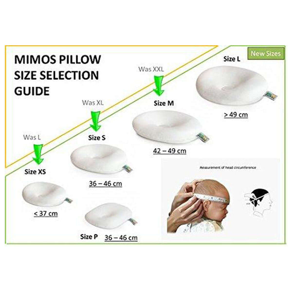 Mimos baby pillow New and old size guide Extra Small, small, Medium, Large and Pram