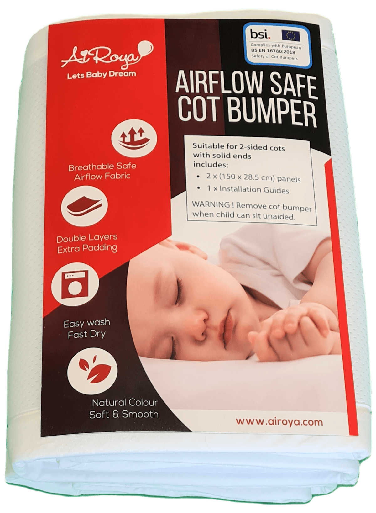 AIROYA® Breathable Cot Bumper (2-Sided with Solid Ends)